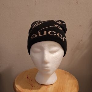 Gucci Black and Gold Logo Beanie